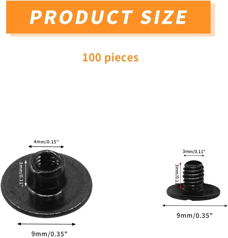Begino 50pcs Chicago Screw M4x3mm Slotted Binding Screws for Rivet Book Binding,Black - Image 2